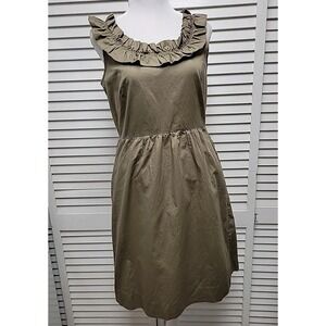 J. Crew Women's Olive Brown Khaki Ruffle Dress Career Cocktail Sleeveless Cotton